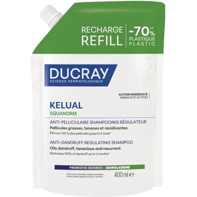 DUCRAY Kelual Squanorm szabályozó sampon, zsíros hajra, korpásodás ellen, utántöltő, 400 ml DUCRAY Kelual Squanorm szabályozó sampon, zsíros hajra, korpásodás ellen, utántöltő, 400 ml