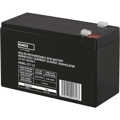 EMOS Karbantartásmentes ólomakkumulátor 12 V/7 Ah, faston 4,7 mm EMOS Karbantartásmentes ólomakkumulátor 12 V/7 Ah, faston 4,7 mm