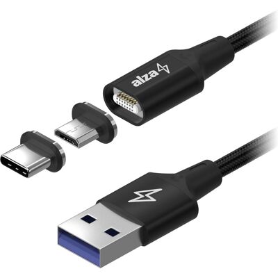 AlzaPower MagCore 2in1 USB-A to Micro USB/USB-C 15W 1m, fekete AlzaPower MagCore 2in1 USB-A to Micro USB/USB-C 15W 1m, fekete