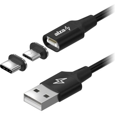 AlzaPower MagCore 2in1 USB-A to Micro USB/USB-C 1.5m, fekete AlzaPower MagCore 2in1 USB-A to Micro USB/USB-C 1.5m, fekete