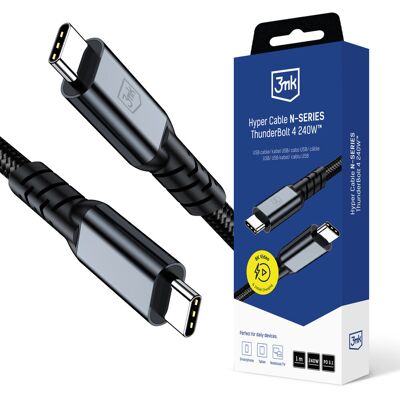 3mk Hyper Cable N-SERIES Thunderbolt 4, 40Gb/s 240W 8K60Hz, 1m, fekete 3mk Hyper Cable N-SERIES Thunderbolt 4, 40Gb/s 240W 8K60Hz, 1m, fekete