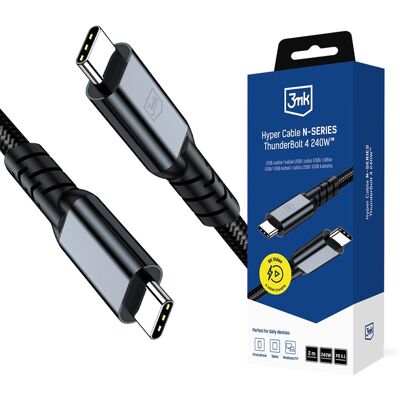 3mk Hyper Cable N-SERIES Thunderbolt 4, 40Gb/s 240W 8K60Hz, 2m, fekete 3mk Hyper Cable N-SERIES Thunderbolt 4, 40Gb/s 240W 8K60Hz, 2m, fekete