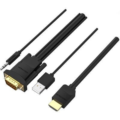 Vention HDMI to VGA Cable with Audio Output & USB Power Supply 1m Black Vention HDMI to VGA Cable with Audio Output & USB Power Supply 1m Black