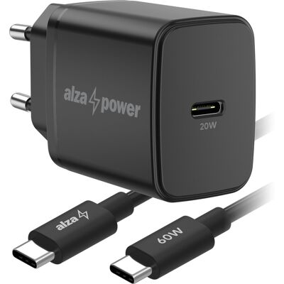 AlzaPower Compact SET A520 (20W + USB-C/C 60W Cable) fekete AlzaPower Compact SET A520 (20W + USB-C/C 60W Cable) fekete