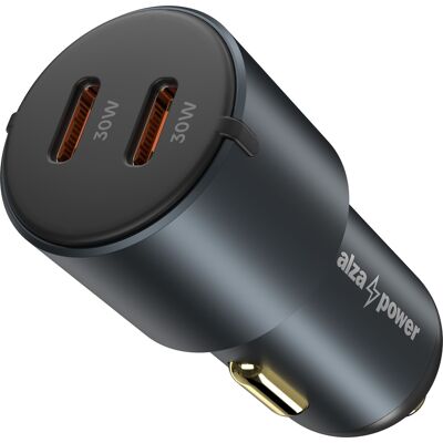 AlzaPower autós töltő X530 2xUSB-C Power Delivery 60W szürke AlzaPower autós töltő X530 2xUSB-C Power Delivery 60W szürke