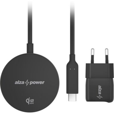 AlzaPower Wireless SZETT WQT120B (Wireless Qi2.2 Charger 25W+Wall Charger 33W), szürke AlzaPower Wireless SZETT WQT120B (Wireless Qi2.2 Charger 25W+Wall Charger 33W), szürke