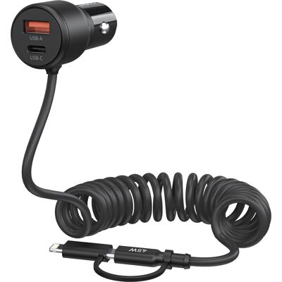ChoeTech 110W USB-C+USB-A Fast car charger with Stretchable cable ChoeTech 110W USB-C+USB-A Fast car charger with Stretchable cable
