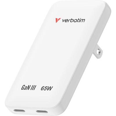 Verbatim Essentials Slim GaN töltő 65W, US/EU/UK, 2× USB-C - PD, 65W, fehér Verbatim Essentials Slim GaN töltő 65W, US/EU/UK, 2× USB-C - PD, 65W, fehér