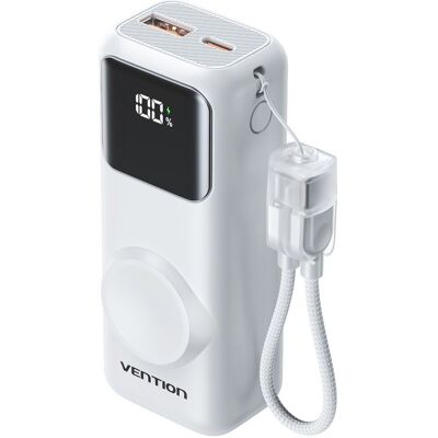 Vention Mini 10000mAh Power Bank (USB-C + USB-A) with Built-in USB-C Cable and Apple Watch Charging Vention Mini 10000mAh Power Bank (USB-C + USB-A) with Built-in USB-C Cable and Apple Watch Charging