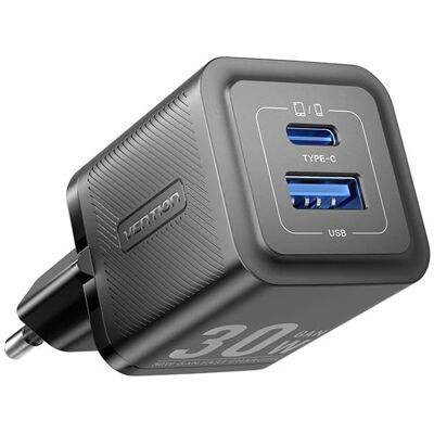 Vention FEQB0-EU Fali töltő - USB-C, USB-A, 30W - Fekete Vention FEQB0-EU Fali töltő - USB-C, USB-A, 30W - Fekete