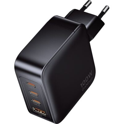Vention 4-Port USB (C + C + C + A) GaN Charger (100W/100W/30W/30W) EU-Plug Black Vention 4-Port USB (C + C + C + A) GaN Charger (100W/100W/30W/30W) EU-Plug Black