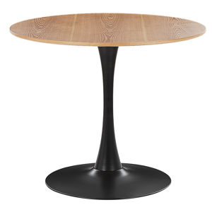 Beliani Kerek Világos Fa Fekete Étkezőasztal MDF Asztallap Fém 90 cm Ipari Kerek Konyha Asztal