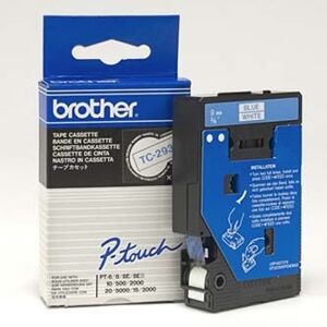 Brother TC-293, 9mm x 7,7m, kék nyomtatás / fehér alapon, eredeti szalag