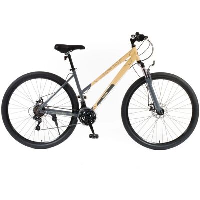 Női cross kerékpár Olpran Columba 28" - 2026, Shimano váltó, teleszkópos villa, maximális kényelem 18" (160-175 cm) homokszínű/szürke Női cross kerékpár Olpran Columba 28" - 2026, Shimano váltó, teleszkópos villa, maximális kényelem 18" (160-175 cm) homokszínű/szürke