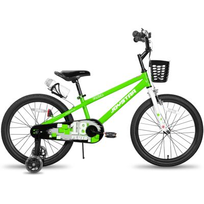 Gyermekkerékpár Joystar Pluto 18", 115-145 cm, 5-9 éves korosztály, strapabíró acélváz, segédkerekek, teljesen zárt láncvédő, állítható nyereg zöld Gyermekkerékpár Joystar Pluto 18", 115-145 cm, 5-9 éves korosztály, strapabíró acélváz, segédkerekek, teljesen zárt láncvédő, állítható nyereg zöld