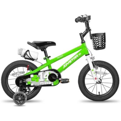 Gyermekkerékpár Joystar Pluto 16", 105-135 cm, világító segédkerekek, állítható nyeregmagasság, szilárd acélváz, zárt láncvédő burkolat zöld Gyermekkerékpár Joystar Pluto 16", 105-135 cm, világító segédkerekek, állítható nyeregmagasság, szilárd acélváz, zárt láncvédő burkolat zöld