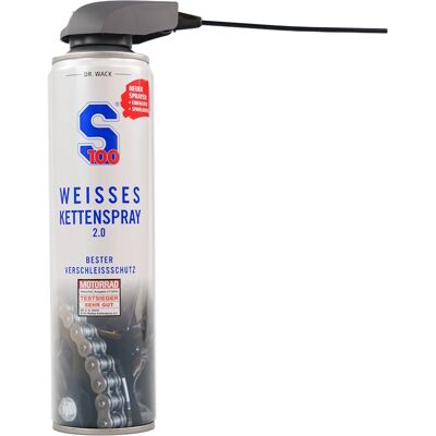 Láncspray applikátorral S100 White Chain Spray 2.0 400 ml, korrózióvédelem, PTFE, nagyfokú ellenállás, O/X/Z gyűrűkhöz Láncspray applikátorral S100 White Chain Spray 2.0 400 ml, korrózióvédelem, PTFE, nagyfokú ellenállás, O/X/Z gyűrűkhöz