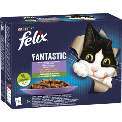 Felix Fantastic Vegyes Válogatás marhával, csirkével, lazaccal, pisztránggal és zöldségekkel 12 x 85 g Felix Fantastic Vegyes Válogatás marhával, csirkével, lazaccal, pisztránggal és zöldségekkel 12 x 85 g