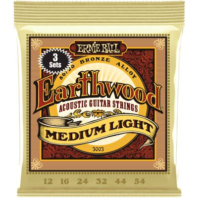 Ernie Ball 3003 Earthwood 80/20 Bronze Medium-Light 3 Pack Ernie Ball 3003 Earthwood 80/20 Bronze Medium-Light 3 Pack