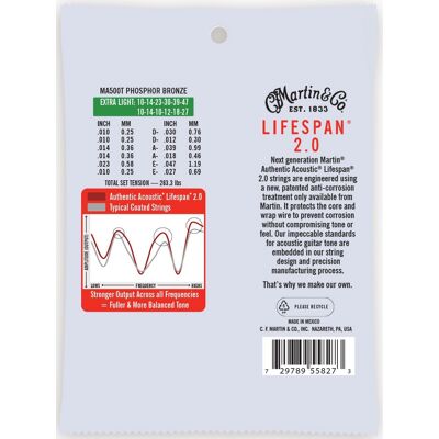 Martin Authentic Lifespan 2.0 92/8 Phosphor Bronze 12-String Extra Lig Martin Authentic Lifespan 2.0 92/8 Phosphor Bronze 12-String Extra Lig