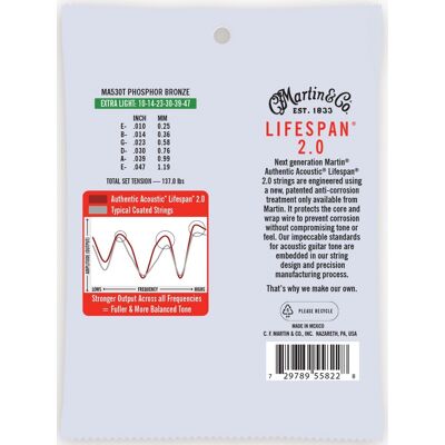 Martin Authentic Lifespan 2.0 92/8 Phosphor Bronze Extra Light Martin Authentic Lifespan 2.0 92/8 Phosphor Bronze Extra Light