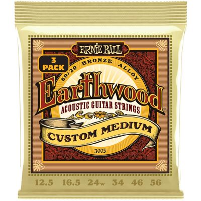 Ernie Ball 3005 Earthwood Custom Medium 80/20 Bronze 3-Pack Ernie Ball 3005 Earthwood Custom Medium 80/20 Bronze 3-Pack