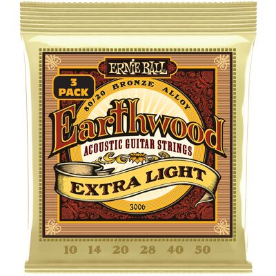Ernie Ball 3006 Earthwood Extra Light 80/20 Bronze 3-Pack Ernie Ball 3006 Earthwood Extra Light 80/20 Bronze 3-Pack