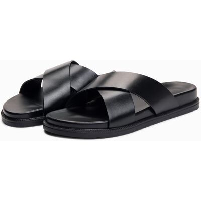 Férfi bőr Ombre flip-flopok két keresztezett pánttal - fekete fekete 45 male Férfi bőr Ombre flip-flopok két keresztezett pánttal - fekete fekete 45 male