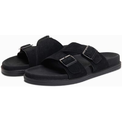 Ombre Men's natural suede flip-flops with adjustable buckles - black fekete 40 male Ombre Men's natural suede flip-flops with adjustable buckles - black fekete 40 male