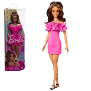 Barbie: Fashionista stílusos baba rózsaszín pánt nélküli fodros ruhában - Mattel