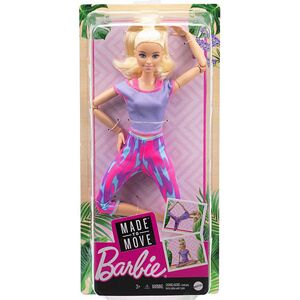 Barbie: Hajlékony jógababa szőke hajjal lila ruhában - Mattel