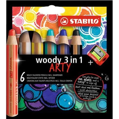 STABILO Színes ceruza készlet kerek vastag Woody ARTY 3in1 6 különböző szín STABILO Színes ceruza készlet kerek vastag Woody ARTY 3in1 6 különböző szín