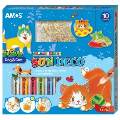 AMOS Üvegmatrica festék +12 db suncatch cica-kutya AMOS Üvegmatrica festék +12 db suncatch cica-kutya