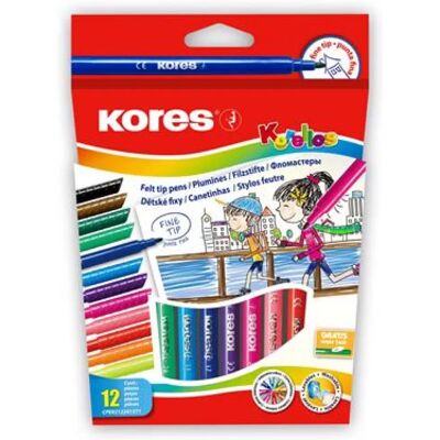 KORES Korellos Filctoll készlet kimosható 12 különböző szín KORES Korellos Filctoll készlet kimosható 12 különböző szín