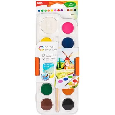 DELI Color Emotion 28mm vízfesték készlet 12 különböző szín DELI Color Emotion 28mm vízfesték készlet 12 különböző szín
