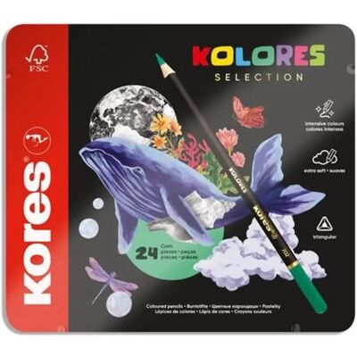 KORES Kolores Selection Színes ceruza háromszögletű fém doboz 24 szín KORES Kolores Selection Színes ceruza háromszögletű fém doboz 24 szín