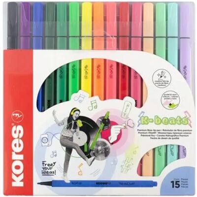 KORES K-beats Filctoll készlet kimosható 15 szín KORES K-beats Filctoll készlet kimosható 15 szín