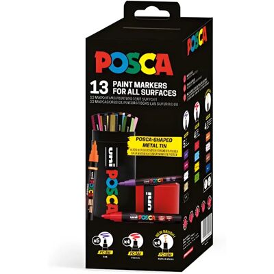 UNI Posca dekormarker készlet fém dobozos 13 szín TUPC13DBV UNI Posca dekormarker készlet fém dobozos 13 szín TUPC13DBV