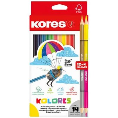 KORES Kolores Színes ceruza készlet háromszögletű 12+2 különböző szín IK93611 KORES Kolores Színes ceruza készlet háromszögletű 12+2 különböző szín IK93611