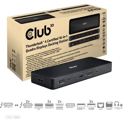 Club 3D CSV-1583 16-in-1 Quadra(4) Displays Docking Station Club 3D CSV-1583 16-in-1 Quadra(4) Displays Docking Station