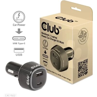 Club 3D Notebook / Laptop Car Charger 63 Watt Club 3D Notebook / Laptop Car Charger 63 Watt