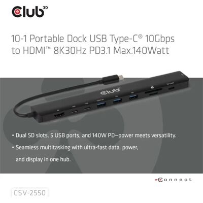 Club 3D 10-1 Portable Dock USB Type-C Club 3D 10-1 Portable Dock USB Type-C