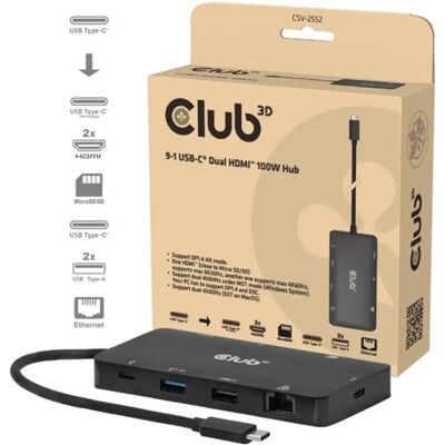 Club 3D CSV-2552 9-1 Dual HDMI Kijelzős USB-C Hub PD3.0 100W Club 3D CSV-2552 9-1 Dual HDMI Kijelzős USB-C Hub PD3.0 100W