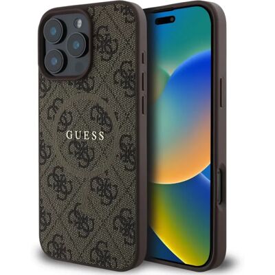 GUESS 4G PU Bőr tok fém logó iPhone 16 Pro Max barna GUESS 4G PU Bőr tok fém logó iPhone 16 Pro Max barna