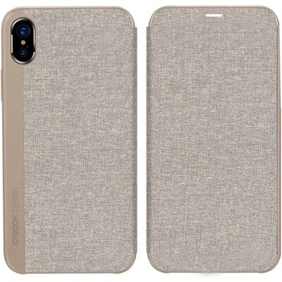 JOYROOM Leon flip tok iPhone XS textilbevonat világosbarna JOYROOM Leon flip tok iPhone XS textilbevonat világosbarna