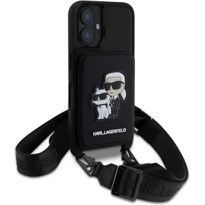 KARL LAGERFELD SAFFIANO CROSSBODY STRAP iPhone 16 szilikon telefonvédő ütésállóság, kártyatartó, FEKETE KARL LAGERFELD SAFFIANO CROSSBODY STRAP iPhone 16 szilikon telefonvédő ütésállóság, kártyatartó, FEKETE