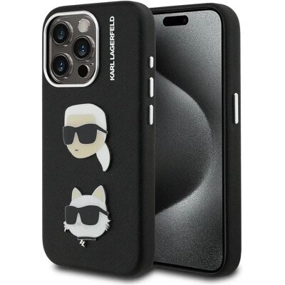 KARL LAGERFELD Grained PU K&CH Heads tok iPhone 15 Pro fekete KARL LAGERFELD Grained PU K&CH Heads tok iPhone 15 Pro fekete