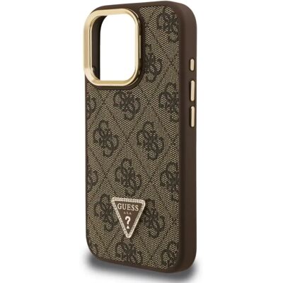 GUESS PU 4G Strass háromszög logós tok kitámasztóval iPhone 16 Pro Max barna GUESS PU 4G Strass háromszög logós tok kitámasztóval iPhone 16 Pro Max barna