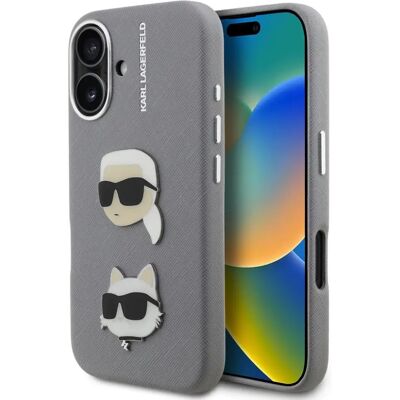 KARL LAGERFELD Grained PU K&CH Heads tok iPhone 16 szürke KARL LAGERFELD Grained PU K&CH Heads tok iPhone 16 szürke