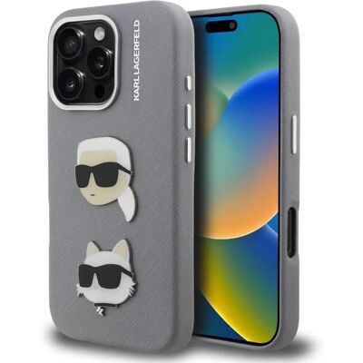 KARL LAGERFELD Grained PU K&CH Heads tok iPhone 16 Pro szürke KARL LAGERFELD Grained PU K&CH Heads tok iPhone 16 Pro szürke
